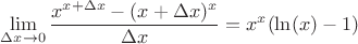 $\lim \limits_{\Delta x\to 0}\dfrac{x^{x+\Delta x}-(x+ \Delta x)^x}{\Delta x}=x^x(\ln(x)-1)$