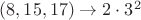 $(8,15,17) \to 2\cdot 3^2$
