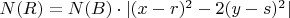 $N(R)=N(B)\cdot |(x-r)^2-2(y-s)^2|$
