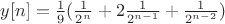 $y[n]=\frac{1}{9}(\frac{1}{2^n} + 2\frac{1}{2^{n-1}}+\frac{1}{2^{n-2}})$
