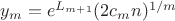 $y_m = e^{L_{m+1}}(2c_m n)^{1/m}$