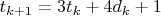$t_{k+1}=3t_k+4d_k+1$