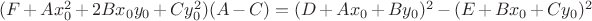 $(F + Ax_0^2 + 2Bx_0y_0 + Cy_0^2)(A - C) = (D + Ax_0 + By_0)^2 - (E + Bx_0 + Cy_0)^2$