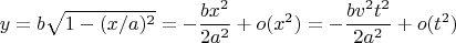 $$y = b\sqrt {1 - (x/a)^2} = -\frac {b x^2} {2 a^2} + o(x^2) = -\frac {b v^2 t^2} {2 a^2} + o(t^2)$$