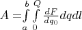 $A=$$\int\limits_{a}^{b} \int\limits_{0}^{Q}\frac{dF}{dq_0} dq  dl   $$$