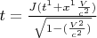 $t=\frac{J(t^1+x^1\frac{V}{c^2})}{\sqrt{1-(\frac{V^2}{c^2})}}$