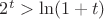 $2^t>\ln(1+t)$