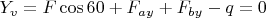$Y_{v}=F\cos{60}+F_{ay}+F_{by}-q=0$