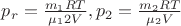 $ p_r = \frac{m_1 RT}{\mu_1 2V}, p_2 = \frac{m_2RT}{\mu_2 V} $