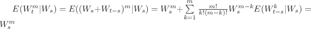 $E(W_t^m|W_s)=E((W_s+W_{t-s})^m|W_s)=W_s^m + \sum\limits_{k=1}^{m}\frac{ m! }{ k!(m-k)! }W_s^{m-k} E(W_{t-s}^k|W_s) = W_s^m$