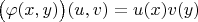 $\big(\varphi(x,y)\big)(u,v)=u(x)v(y)$