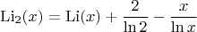 $$\operatorname{Li}_2(x)=\operatorname{Li}(x)+\frac{2}{\ln 2}-\frac{x}{\ln x}$$