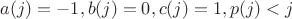 $a(j)=-1,b(j)=0,c(j)=1,p(j)<j$