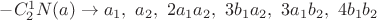 $-C^1_2N(a) \to a_1,~a_2,~2a_1a_2,~3b_1a_2,~3a_1b_2,~4b_1b_2 $