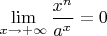 $\lim\limits_{x\to+\infty}\dfrac{x^n}{a^x}=0$