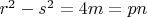 $r^2-s^2=4m=pn$