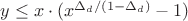 $y \leq x \cdot (x^{\Delta_d/(1-\Delta_d)}-1)$
