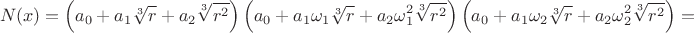 $$N(x)=\left(a_0 +a_1 \sqrt[3]{r} +a_2 \sqrt[3]{r^2}\right)\left(a_0 +a_1 \omega_1\sqrt[3]{r} +a_2 \omega^2_1\sqrt[3]{r^2}\right)\left(a_0 +a_1 \omega_2\sqrt[3]{r} +a_2 \omega^2_2\sqrt[3]{r^2}\right)=$$