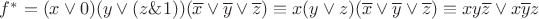 $f^*=(x\vee0)(y\vee(z\&1))&(\overline{x}\vee\overline{y}\vee\overline{z})\equiv x(y\vee z)(\overline{x}\vee\overline{y}\vee\overline{z}) \equiv xy\overline{z}\vee x\overline{y}z$