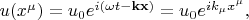 $u(x^\mu)=u_0e^{i(\omega t-\mathbf{kx})}=u_0e^{ik_\mu x^\mu},$