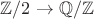 $\mathbb Z/2\to\mathbb Q/\mathbb Z$