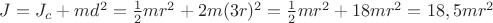 $J = J_c + md^2 = \frac12mr^2 + 2m(3r)^2 = \frac12mr^2 + 18mr^2 = 18,5mr^2$