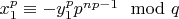 $x_1^p \equiv - y_1^p p^{np-1}\mod q$