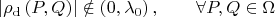 $$\left\vert \rho _{\mathrm{d}}\left( P,Q\right) \right\vert \notin \left( 0,\lambda _{0}\right) ,\qquad \forall P,Q\in \Omega $$