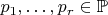 $p_1,\dots,p_{r}\in \mathbb{P}$