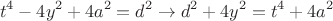 $$\[
t^4  - 4y^2  + 4a^2  = d^2  \to d^2  + 4y^2  = t^4  + 4a^2 
\]
$