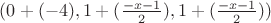 $(0+(-4), 1+(\frac{-x-1}{2}), 1+(\frac{-x-1}{2}))$