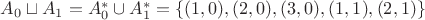 $A_0 \sqcup A_1 = A^*_0 \cup A^*_1 = \{(1, 0), (2, 0), (3, 0), (1, 1), (2, 1)\}$