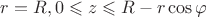 $r=R, 0 \leqslant z \leqslant R-r\cos\varphi$