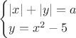 $$\begin{cases}
   |x|+|y|=a\\
y=x^2-5\\
\end{cases}$$