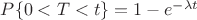 $P \{0 < T < t \}=1-e^{-\lambda t}$