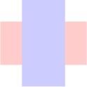 $\begin{tikzpicture}[scale=.3]
\fill[red!20,opacity=.5] (-4,-2) rectangle (4,2);
\fill[blue!20,opacity=.5] (-2,-4) rectangle (2,4);
\end{tikzpicture}$