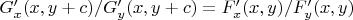 $G'_x(x,y+c)/G'_y(x,y+c) = F'_x(x,y)/F'_y(x,y)$
