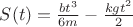 $S(t)=\frac{bt^3}{6m}-\frac{kgt^2}{2}$