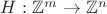 $H:\mathbb{Z}^m \to \mathbb{Z}^n$