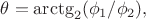 $\theta=\arctg_2(\phi_{1}/\phi_{2}),$