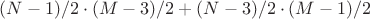 $(N-1)/2 \cdot (M-3)/2 + (N-3)/2 \cdot (M-1)/2$