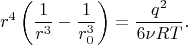 $$
r^4\left(\frac{1}{r^3}-\frac{1}{r_0^3}\right)=\frac{q^2}{6\nu RT}.
$$