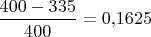 $\dfrac{400-335}{400} = 0{,}1625$