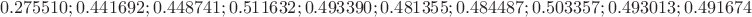 $$0.275510 ;0.441692;0.448741;0.511632;0.493390;0.481355;0.484487;0.503357;0.493013;0.491674$$