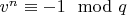 $v^n \equiv -1\mod q$