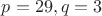 $p = 29, q = 3$