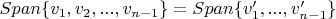 $Span \lbrace v_1, v_2,...,v_{n-1} \rbrace=Span \lbrace v'_1,...,v'_{n-1} \rbrace$