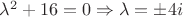$\lambda^2+16=0\Rightarrow\lambda=\pm4i$