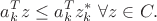 $$a^T_kz \le a^T_k z^*_k \text{ }\forall z \in C.$$ $$a^T_kz \le a^T_k z^*_k \text{ }\forall z \in C.$$