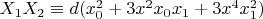 $X_1 X_2 \equiv d (x_0^2+3 x^2 x_0 x_1+3 x^4 x_1^2)$